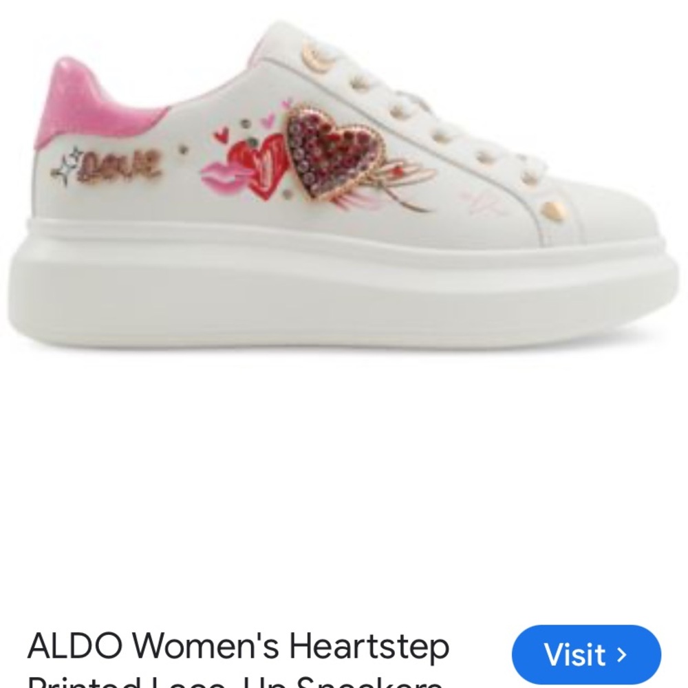 ALDO Women's Heartstep White and Pink Sneakers